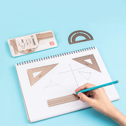 DELI Aluminum Drafting Set – 4-Piece Ruler Set with Protractor and Triangle