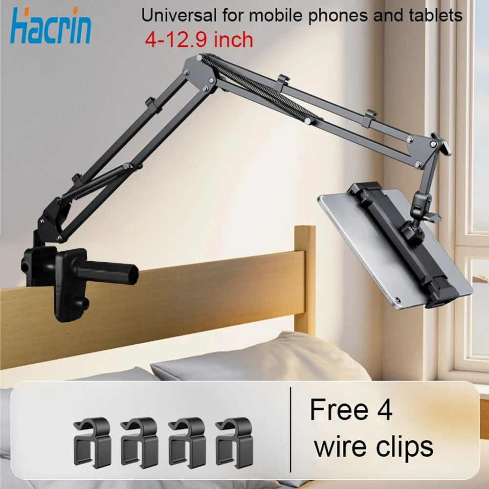 Tablet Stand Holder for Bed – Adjustable Rotatable Phone & Tablet Holder for 4-12.9" iPad Pro, Samsung Tab, Xiaomi Pad with Long Flexible Arm