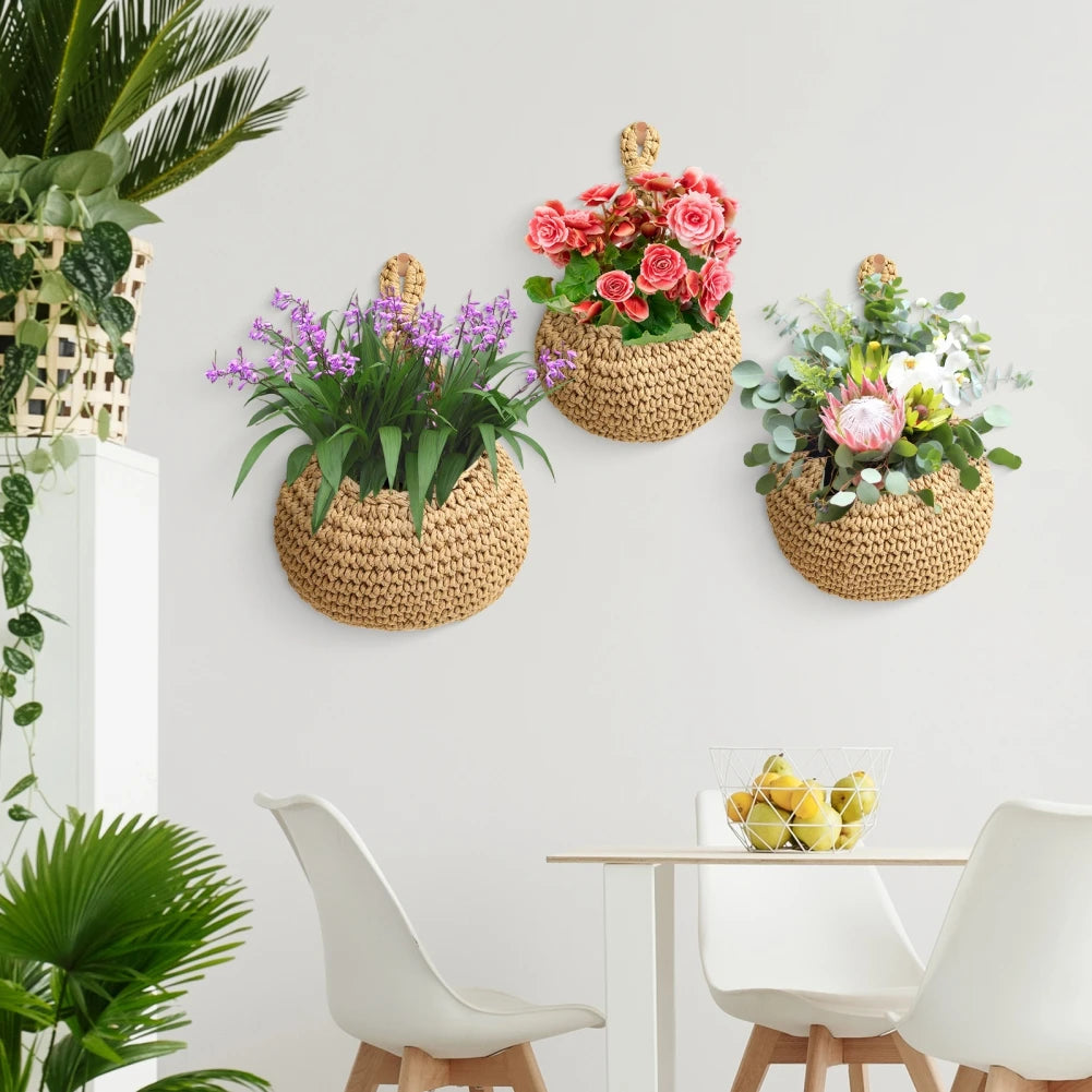 Handwoven Hanging Wall Vegetable Fruit Basket Organizer Container for Kitchen Garden Mount Wall Plant Flower Onion Storage Decor
