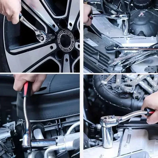 12pcs Socket Ratchet Handle Wrench Set 1/4 3/8 1/2 Spanner Kit With Extension Rod and 10 Common Sockets Car Repair Hand Tools
