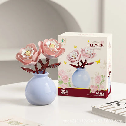 Flower Building Block Set with Pot – DIY Bouquet Kit with Roses, Lilies & Decorative Display Vase