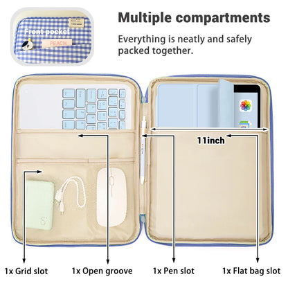 Cute Tablet Sleeve Bag 7.9-12.9 Inch Handbag Case – Shockproof Multi-Pocket Sleeve for iPad Pro, Samsung, Xiaomi