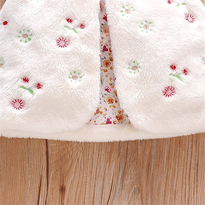 Girls’ Embroidered Fur Vest – Sleeveless Warm Coat with Floral Design (0–3 Years)