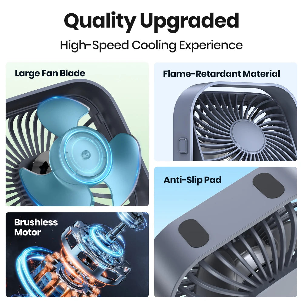 TOPK Mini Portable USB Desk Fan – Quiet 3-Speed Table Fan with Strong Airflow, 360° Rotation for Home, Office & Bedroom