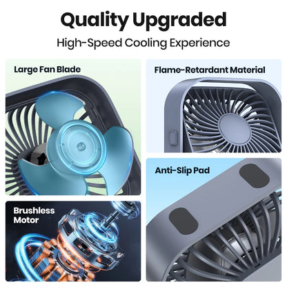 TOPK Mini Portable USB Desk Fan – Quiet 3-Speed Table Fan with Strong Airflow, 360° Rotation for Home, Office & Bedroom