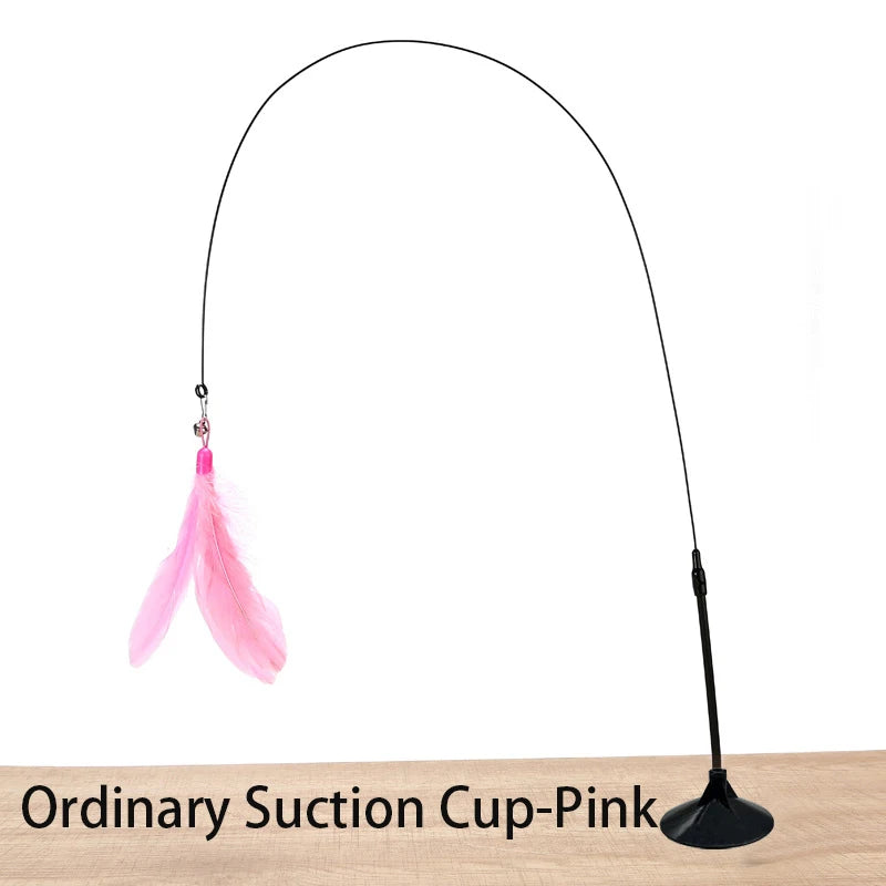 Interactive Handfree Cat Toy – Feather Teaser Wand with Suction Cup for Kitten Play
