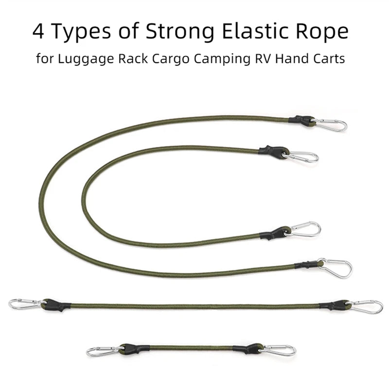 Adjustable Heavy-Duty Bungee Cord with Carabiner – 30–120cm Elastic Tie Strap for Luggage, Kayak, and Camping