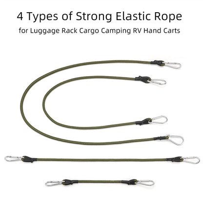 Adjustable Heavy-Duty Bungee Cord with Carabiner – 30–120cm Elastic Tie Strap for Luggage, Kayak, and Camping