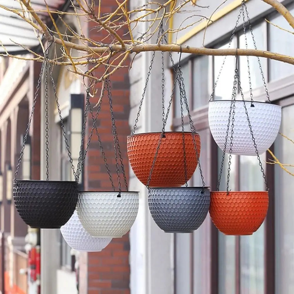 New Plastic Imitation Weaving Flower Pot Self Absorbent Outdoor Hydroponic Flowerpot Garden Decoration Hanging Flower Basket