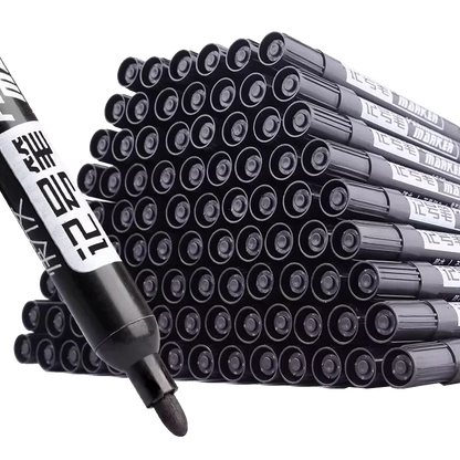 A set of 10 large-tip black ink marker pens for non-erasable marking and notation