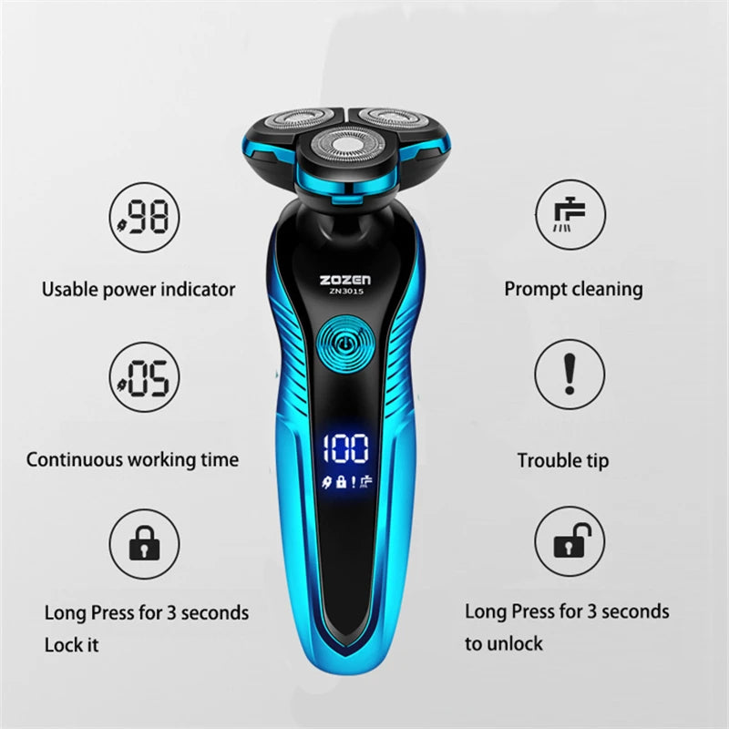 ZOZEN Electric Shaver – Rechargeable Waterproof Razor for Wet & Dry Beard & Body Hair Trimming