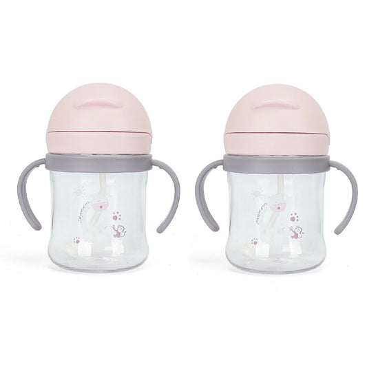 1/2pcs 250ml Pink Baby Drinking Cup Feeding Bottle With Straw Gravity Ball Wide Caliber Drinking Milk Water Bottle With Handle