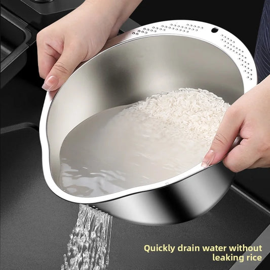Rice Washer Strainer Bowl Stainless Steel 304 Rice Washing Bowl Rice Sieve Colander Fruit And Vegetable Strainer Kitchen Tools