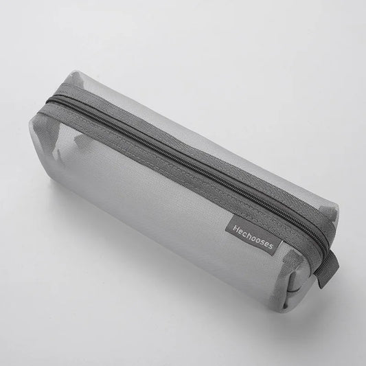 Translucent Simple Mesh Pen Bag Student Exam Stationery Bag Large Capacity Portable Stationery Storage Bag Study Supplies